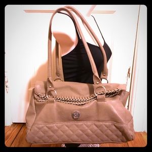 Bebe Taupe Silver Hardware Large Handbag